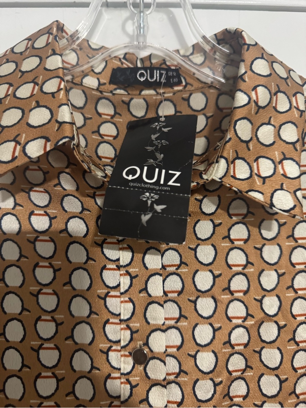 QUIZ Tan Geo-Print Long Sleeve Shirt Dress - Picture 4 of 6